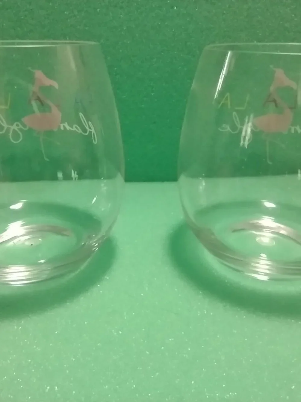 Set Of 2 Stemless Wine Glasses Plastic Christmas Flamingo